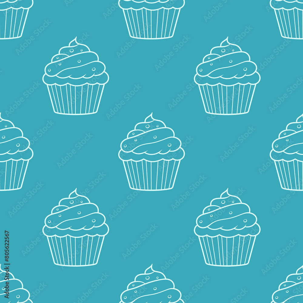 Cute pattern with sweet cupcakes on a pink background.Doodle background Cute pattern with sweet cupcakes on a pink background.Doodle background