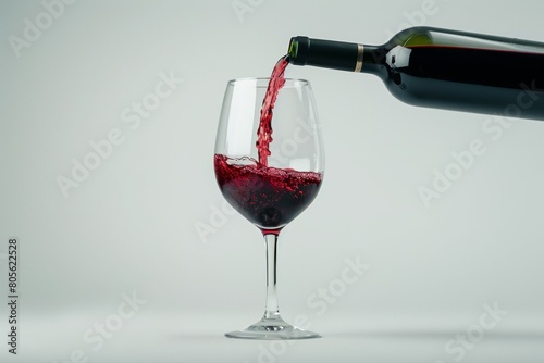 A bottle of red wine is poured into wine glass