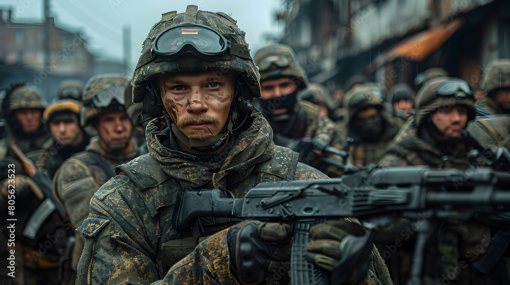 group of soldiers on the Outdoor on army exercises. war, army, technology group of soldiers on the Outdoor on army exercises. war, army, technology