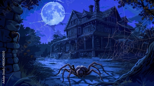Cartoon Illustration of Spider Web Manor photo