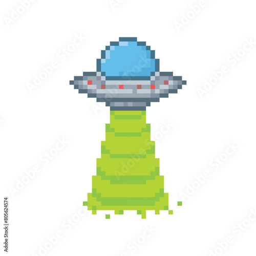 Spaceship abducting, pixel art vehicle