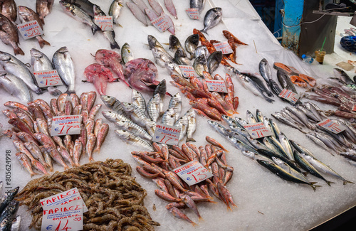 Obraz na płótnie Fish stand on Kapani Market in Thessaloniki city, Greece w salonie