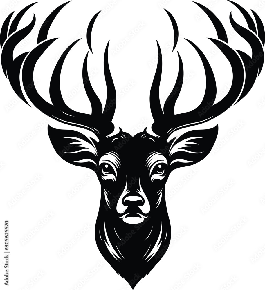 Fototapeta premium Horned elk deer head silhouette vector Illustration