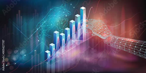 Analysis of financial growth and stock market data, stock charts and investment concepts.