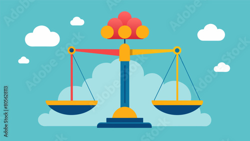 A set of scales with each side representing different aspects of rational thinking and the final balanced outcome representing a wellthoughtout. Vector illustration