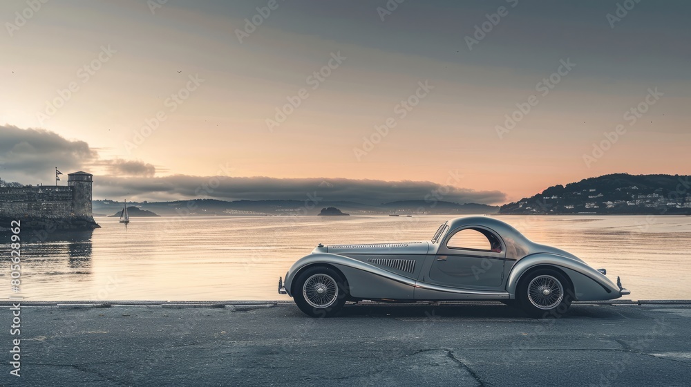 Sleek Silver Vintage Coupe by the Bay