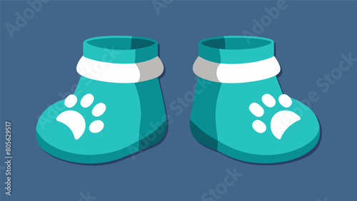 A set of booties designed to keep your pets paws warm and protected from the cold with reflective material for added safety in low light.. Vector illustration