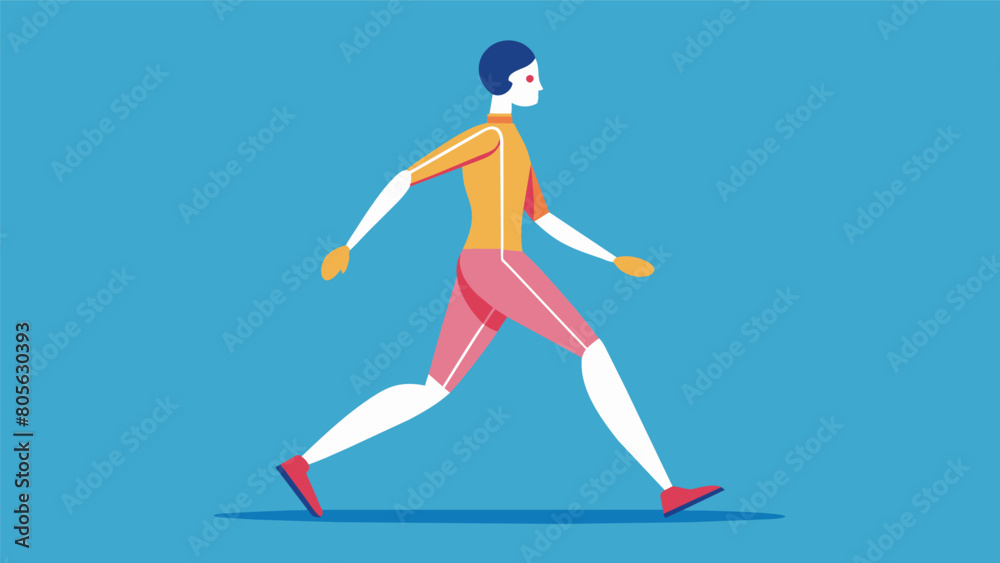 Walking in slow motion emphasizing the feeling of each muscle as it moves and the connection to the present moment.. Vector illustration