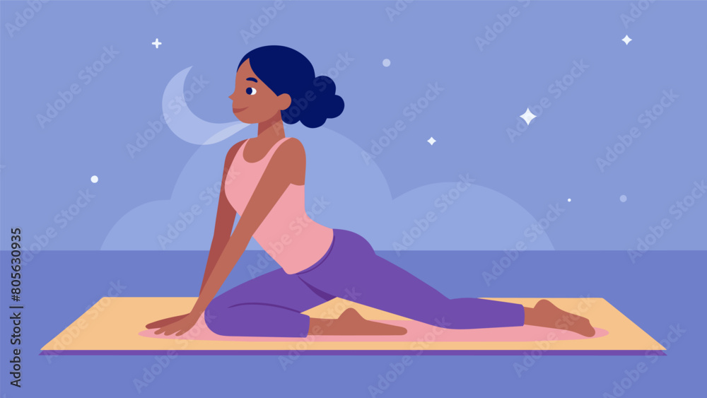 A peaceful and rejuvenating stretching sequence that can be done on a small mat or soft rug perfect for postworkout or prebedtime.. Vector illustration