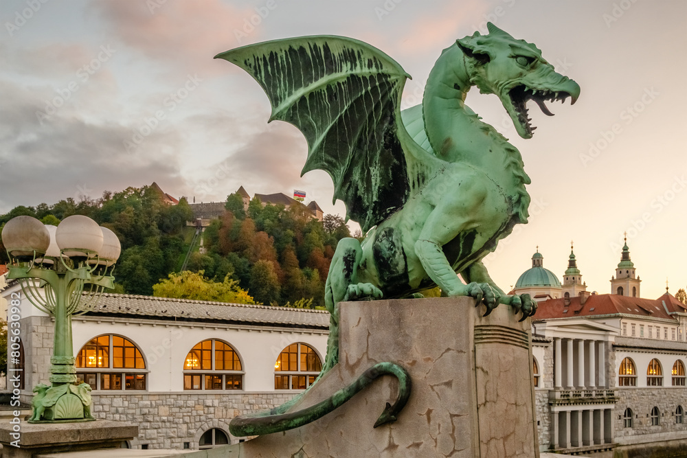 Ljubljana Dragon bridge, symbol of Ljubljana, capital of Slovenia