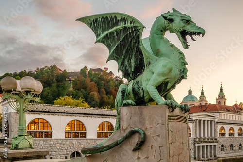 Ljubljana Dragon bridge, symbol of Ljubljana, capital of Slovenia photo