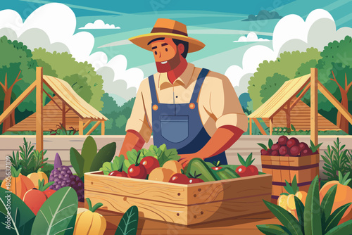 A farmer harvesting ripe tomatoes from sprawling vines in a greenhouse