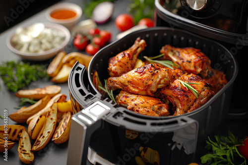 Delicious food cook with air fryer pot photo