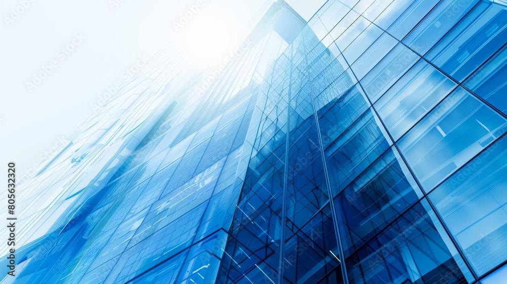 Blue modern office building facade with reflective glass. Architecture and business concept
