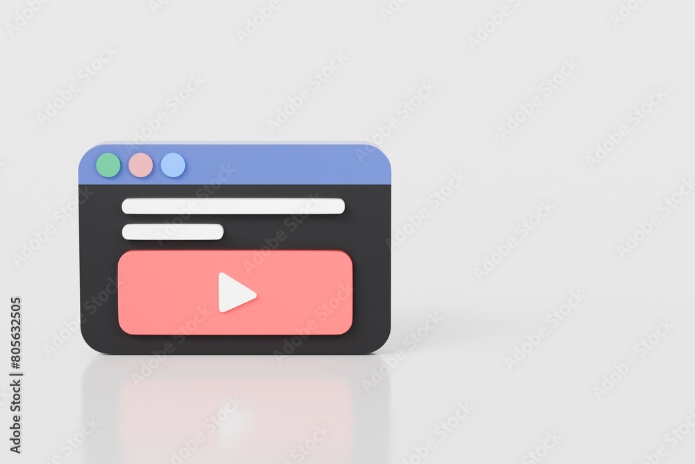 3d Website windows social media live streaming or entertainment videos player browser icon symbol on isolated white background. Social media online playing cinema video on web concept. 3d rendering. 3d Website windows social media live streaming or entertainment videos player browser icon symbol on isolated white background. Social media online playing cinema video on web concept. 3d rendering.