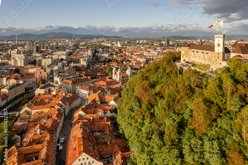Aerial view of the Ljubljana old town, Slovenia. © Mazur Travel