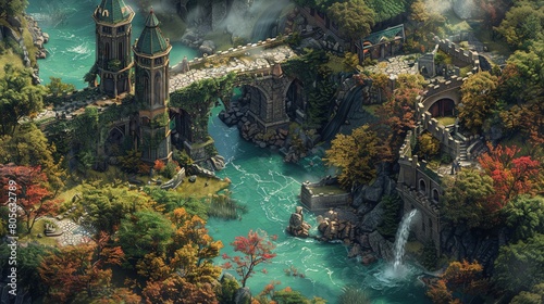 Bring your fantasy world to life with a detailed aerial view showcasing magical kingdoms  treacherous terrains  and secret hideouts Using digital rendering techniques  craft a visually stunning map fo