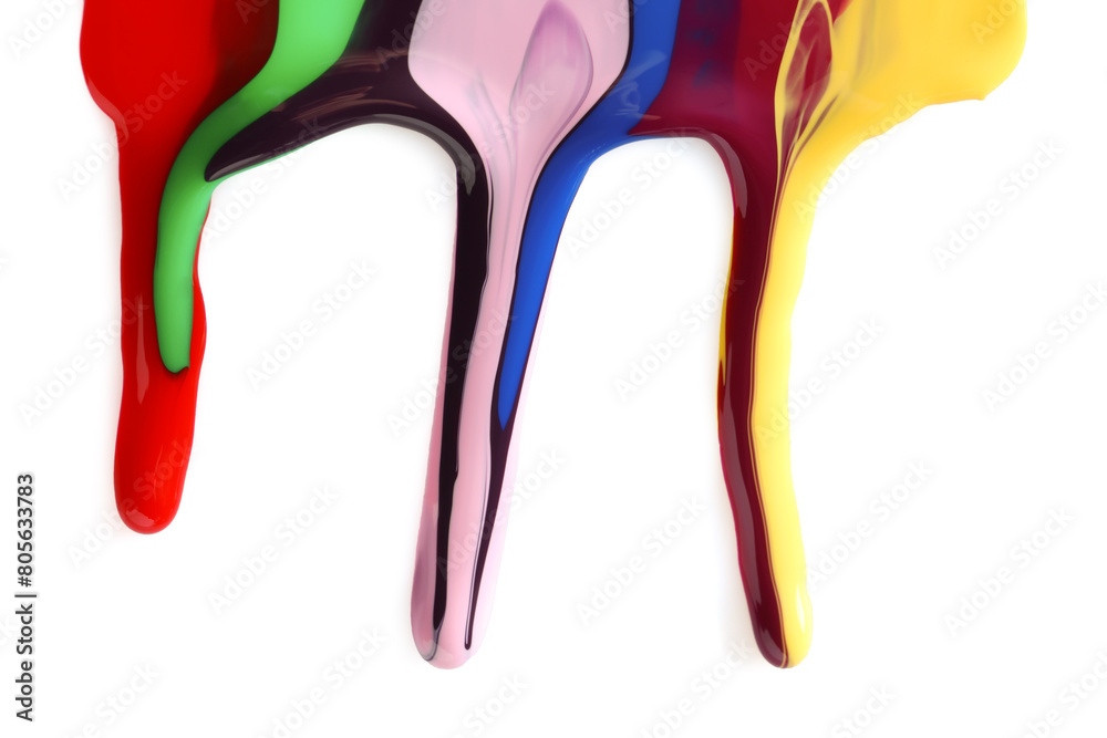 Mixed different color nail polishes flowing on white background Mixed different color nail polishes flowing on white background
