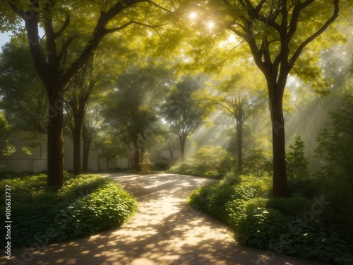 Tranquil Arboreal Haven: Captivating AI Art of Serene Garden Trees