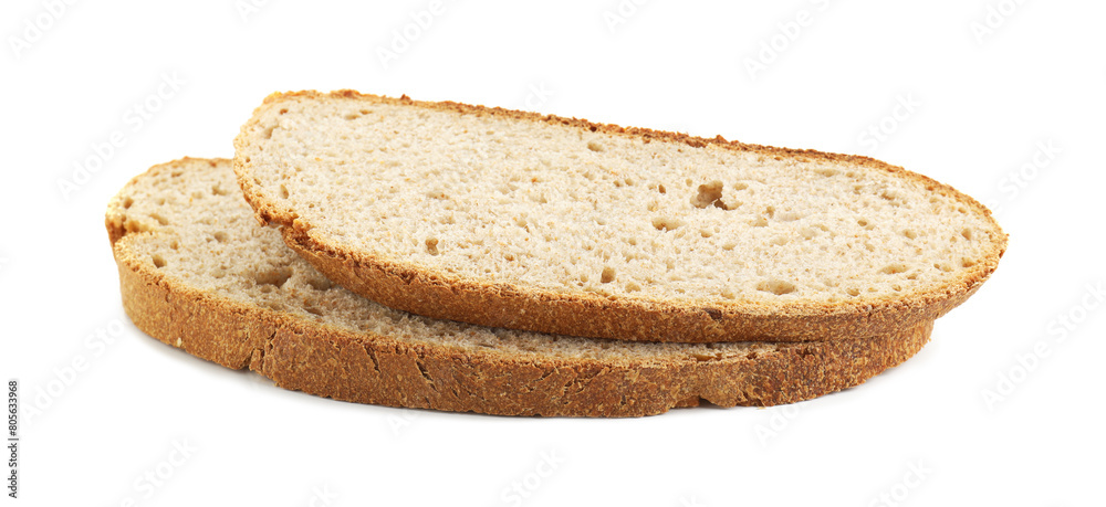 Slices of freshly baked sourdough bread isolated on white Slices of freshly baked sourdough bread isolated on white