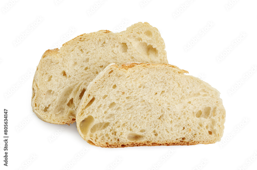 Slices of freshly baked sourdough bread isolated on white Slices of freshly baked sourdough bread isolated on white