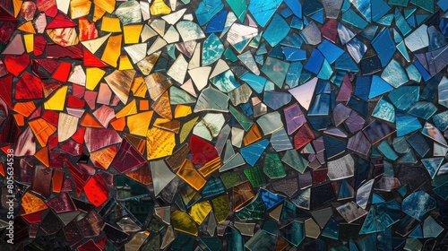 Stained glass mosaic in bright colors.