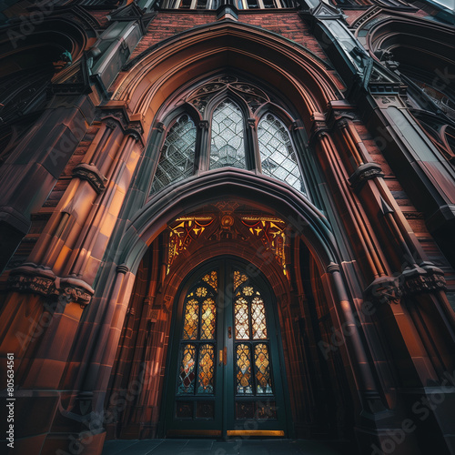 Majestic Gothic Cathedral Entrance with Stained Glass Window photo