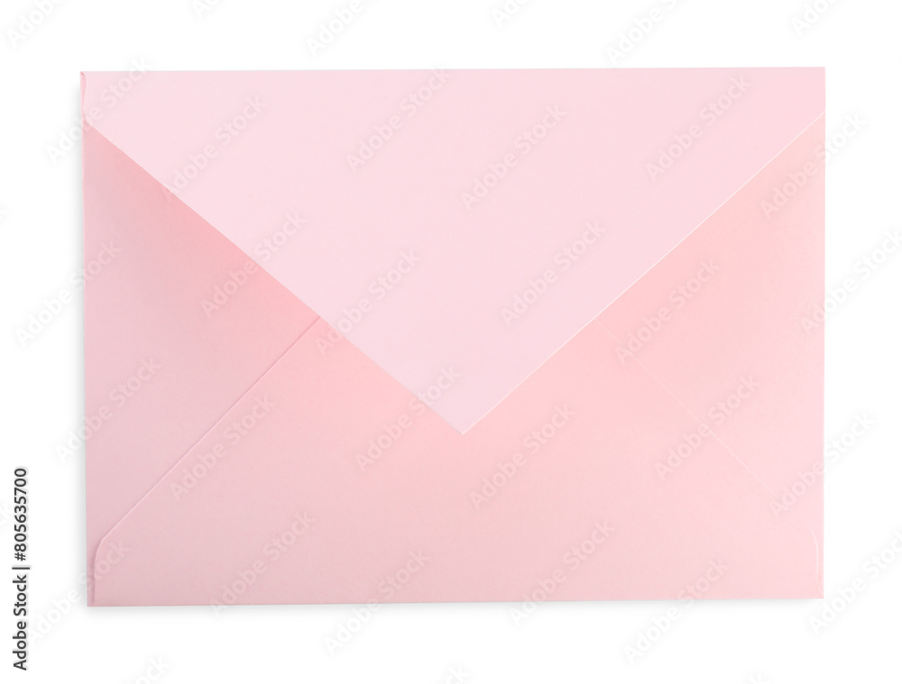 Closed pink letter envelope isolated on white, top view Closed pink letter envelope isolated on white, top view