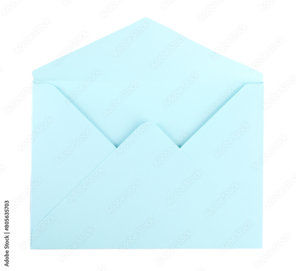 Open light blue letter envelope isolated on white, top view Open light blue letter envelope isolated on white, top view