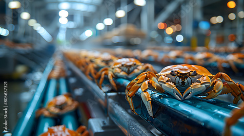 freezing and packaging freshly caught crabs. Industrial food production plant indoors photo