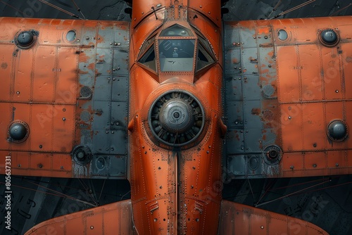 Illustrate the delicate complexity of a biplanes wing structure up close, shifting focus to reveal the breakthroughs in aviation technology over the years through macro photography