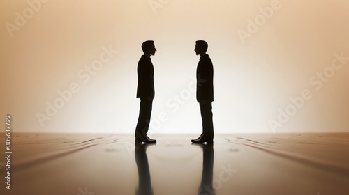 two men standing in a room facing each other