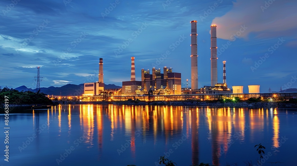 Coal Power Plant: Industrial facility burning coal to generate electricity for power grids
