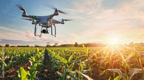 Digital Agriculture: Modern farmers utilizing drones, sensors, and data analytics to revolutionize agricultural practices. © chanidapa