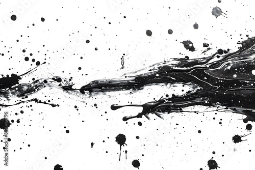 Black and white watercolor splatter pattern on transparent background.