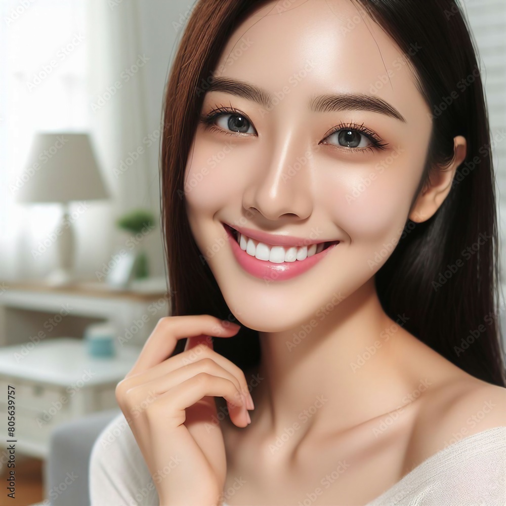 Glowing Smile: Close-up of a Beautiful Woman at Home Glowing Smile: Close-up of a Beautiful Woman at Home