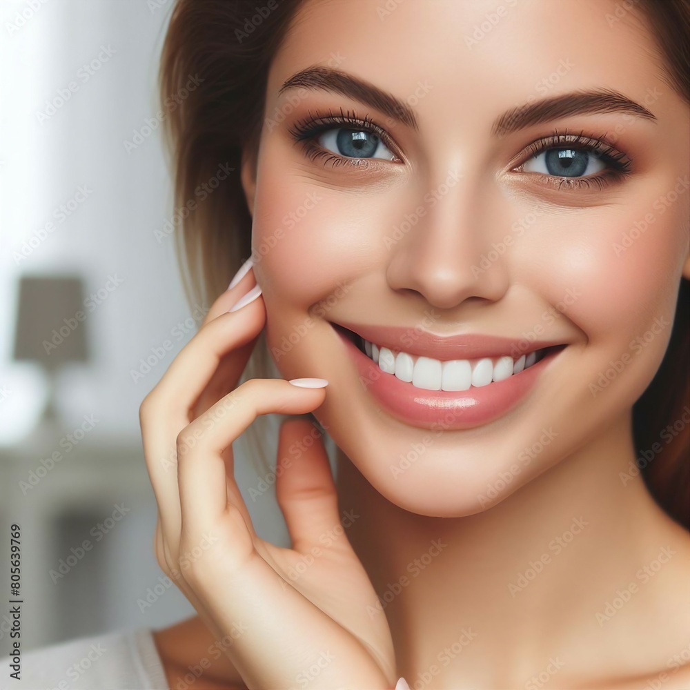 Comfortably Beautiful: Close-up of Woman's Stunning Smile at Home Comfortably Beautiful: Close-up of Woman's Stunning Smile at Home