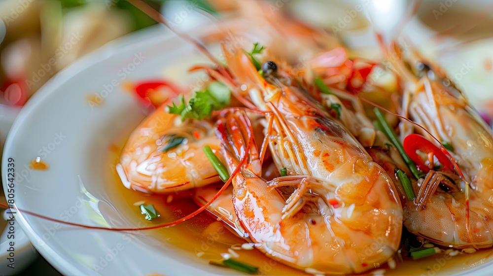 Seafood Sensation: Close-up of delicious pickled shrimp soaked in fragrant fish sauce, a Thai gastronomic delight. Seafood Sensation: Close-up of delicious pickled shrimp soaked in fragrant fish sauce, a Thai gastronomic delight.