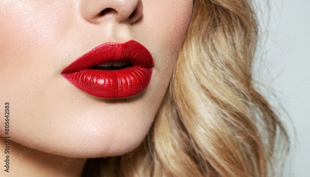 Fototapeta premium Vibrant Red Lipstick Close-Up Portrait