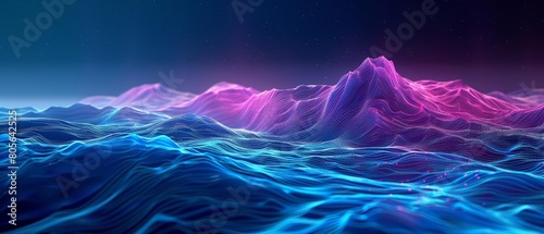 The Background of Big Neon Wave features expansive curves of light that mimic the motion of ocean waves, providing a dynamic visual spectacle, Sharpen 3d rendering background photo