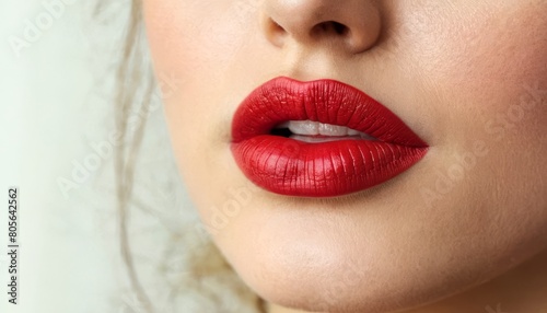 Beautiful female red lips  blonde  close-up of lips. Concept Cosmetics  lipstick  advertising  beauty  fashion  lip augmentation