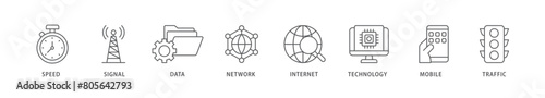 5G icon packs for your design digital and printing of speed, signal, data, network, internet, technology, mobile and traffic icon live stroke and easy to edit 