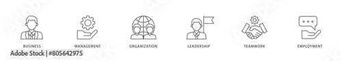 Business management icon packs for your design digital and printing of business, management, organization, leadership, teamwork and employment icon live stroke and easy to edit 