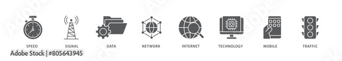 5G icon packs for your design digital and printing of speed, signal, data, network, internet, technology, mobile and traffic icon live stroke and easy to edit 