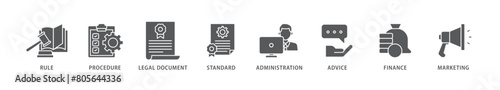 Guideline icon packs for your design digital and printing of rule, procedure, legal document, standard, administration, advice, finance, marketing icon live stroke and easy to edit 