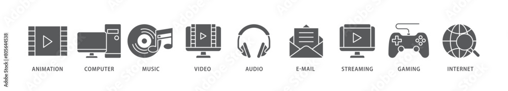Multimedia icon packs for your design digital and printing of e mail, video, audio, internet, streaming, gaming, music, computer, animation icon live stroke and easy to edit Multimedia icon packs for your design digital and printing of e mail, video, audio, internet, streaming, gaming, music, computer, animation icon live stroke and easy to edit