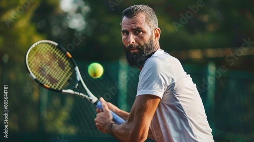 Focused tennis player awaiting serve © Manzoor