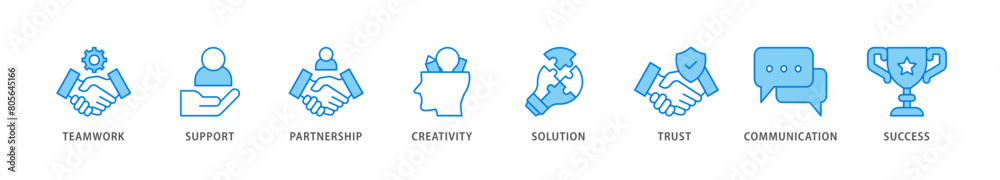 Collaboration icon packs for your design digital and printing of teamwork, support, partnership, creativity, solution, trust, communication, success icon live stroke and easy to edit Collaboration icon packs for your design digital and printing of teamwork, support, partnership, creativity, solution, trust, communication, success icon live stroke and easy to edit