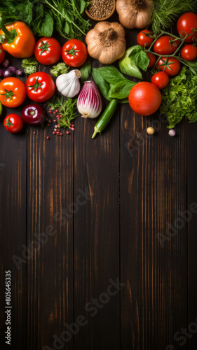 The background of cooking. On a black wooden background. Top view.