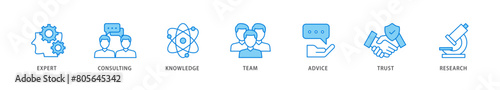 Expertise icon packs for your design digital and printing of expert, consulting, knowledge, team, advice, trust, and research icon live stroke and easy to edit 